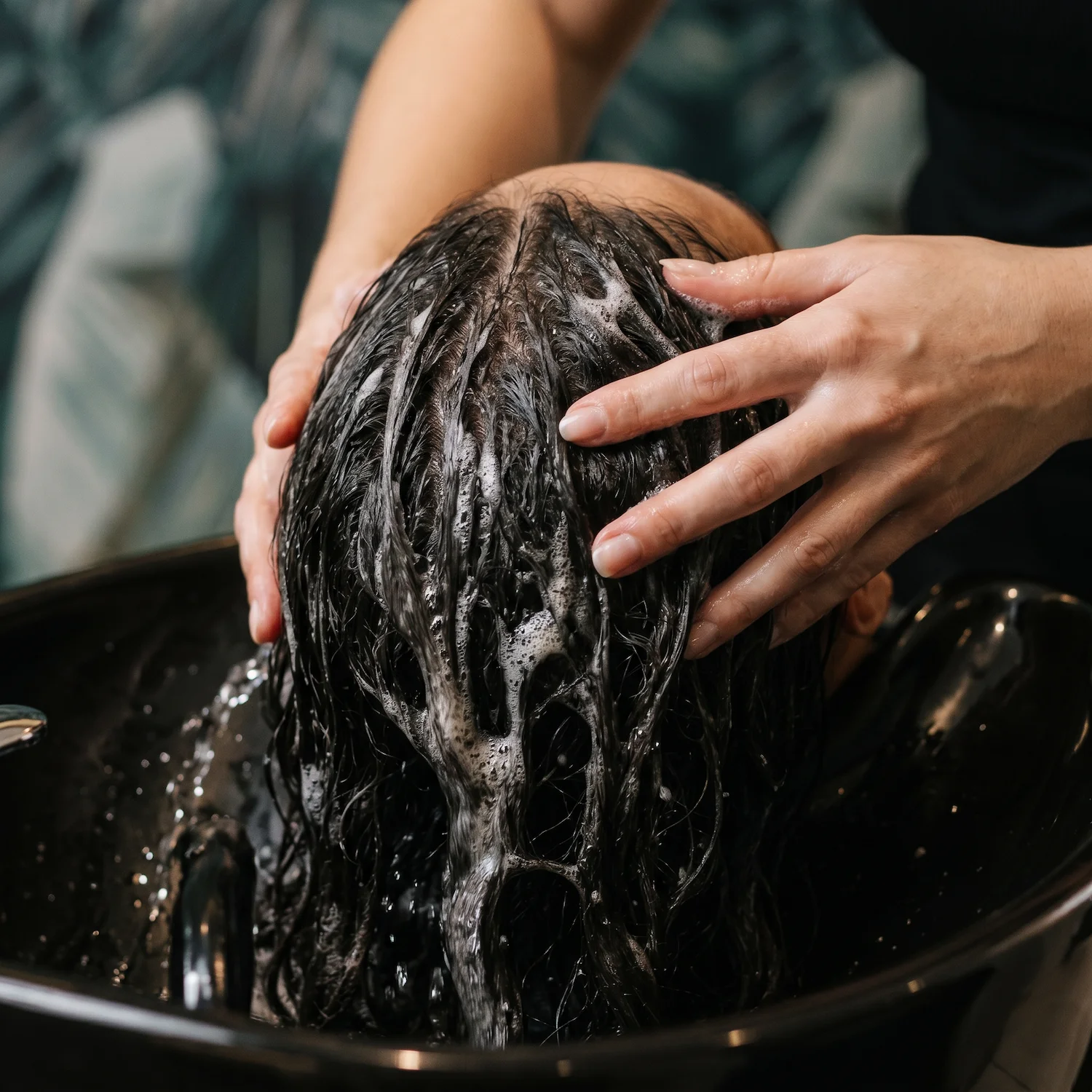 Hair and scalp washed at the head spa basin